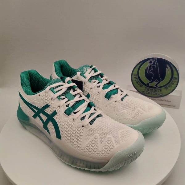 Asics GEL-Resolution 8 Women's Tennis Shoes White/Lagoon 1042A072-106 (US5.5) on Sale
