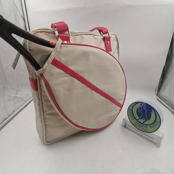 HINDUL Women's Tote Racket Holder Bag for Tennis/Badminton White/ Pink