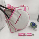 HINDUL Women's Tote Racket Holder Bag for Tennis/Badminton White/ Pink