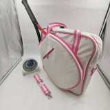 HINDUL Women's Tote Racket Holder Bag for Tennis/Badminton White/ Pink