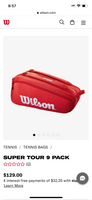 Wilson Super Tour 9 pack Tennis Bag 2021 Red (WR8010501001)